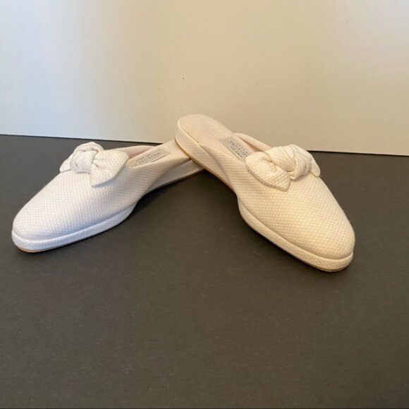 AMY JO GLADSTONE NEW SHOES SLIPPERS MULES WHITE TEXTURED FABRIC BOW - Picture 2 of 11